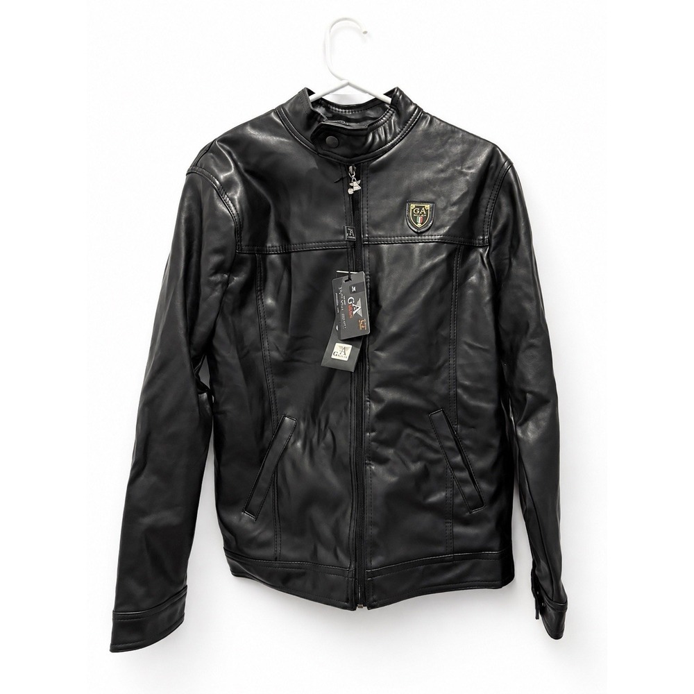 GA Milano Mens Black Faux Leather Cafe Racer Motorcycle Jacket Size M NWT